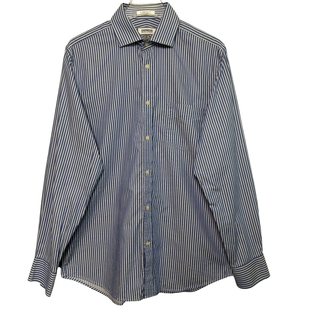 EXPRESS Modern‎ Classics Men's Size M 100% Cotton Blue-White Stripe 15-15.5 Neck